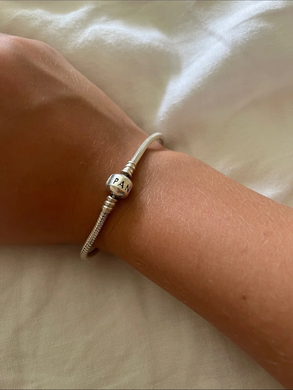 Pandora Silver Snake Chain Bracelet with Branded Barrel Clasp - Silver